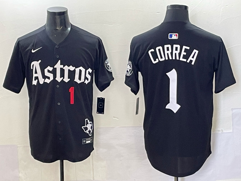 Men 2025 Houston Astros #1 Correa black  Game Nike MLB Jersey style 0033